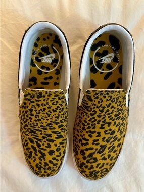 Nike Court Legacy Slip-On Sneakers in Yellow and Black Leopard Print